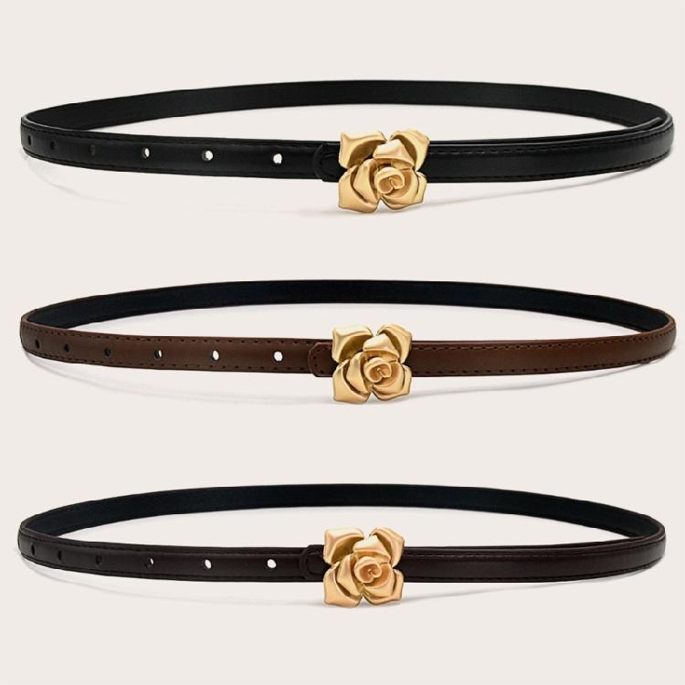 Women’s AdjustableLeather Belt With Rose Button Slender Design For Jeans And Pants