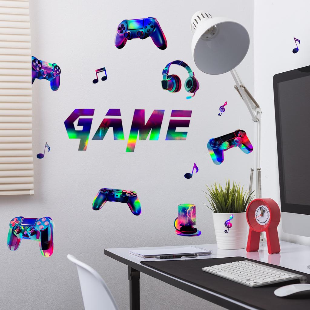 Ls13509 Laser Material Gradual Change Colorful Game Wall Sticker, Different Viewing Angle Pattern Color Is Different