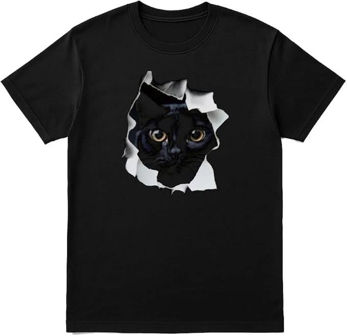 Black Cat Peeking Graphic T-Shirt – Unisex Cotton Tee for Men & Women XXL