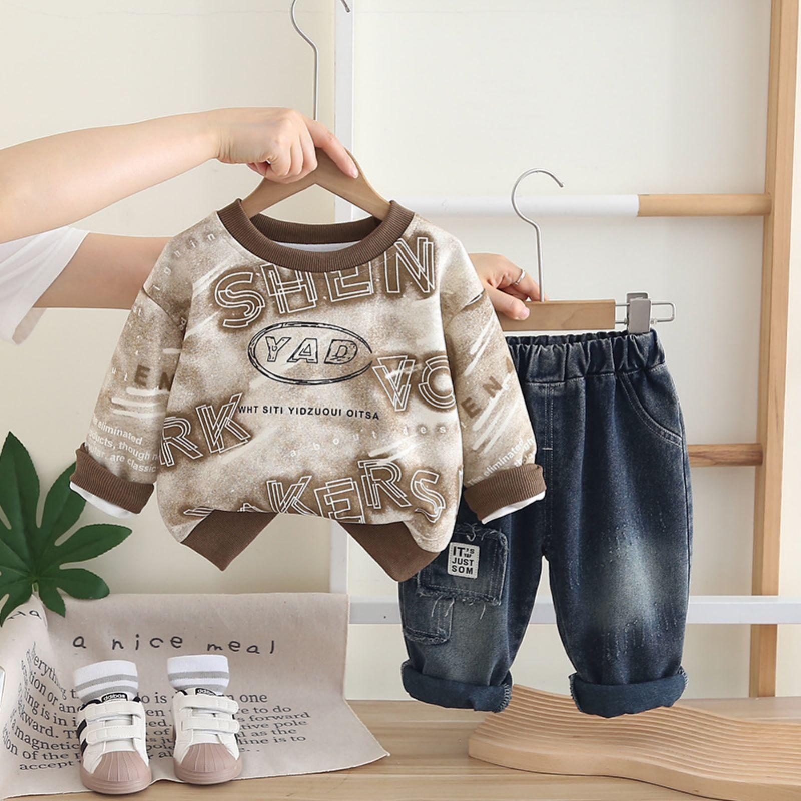 

Дитячий повсякденний комплект з довгим рукавом, зручні наряди для щоденного носіння 100 кавовий