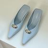 Fashion New Fashion Metal Women Heeled Slippers Sandals Shoes Female Mules Summer Beach Pointed Toe Ladies Flats Slippers Shoes Slides