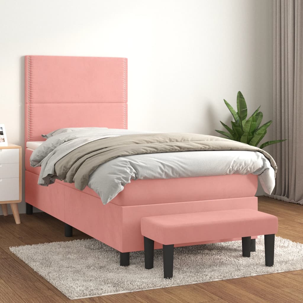 Box Spring Bed with Mattress Pink 80 x 200 cm Velvet