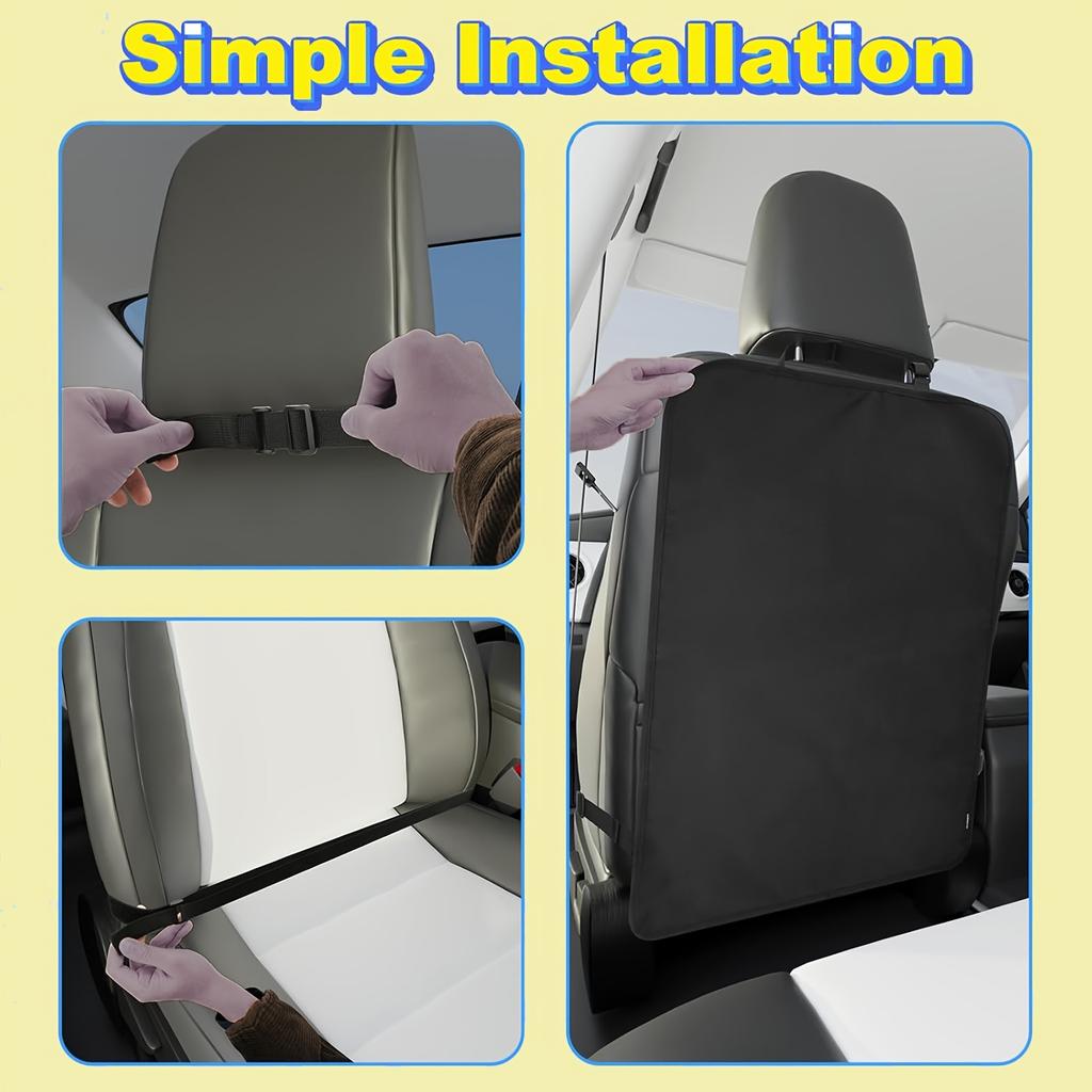 [2pcs Kick Protectors] 2pcs Auto Seat Back Kick Protectors | Large Black Car Seat Covers with White Headrests, Dirt, Mud, Stain & Scratch Protection
