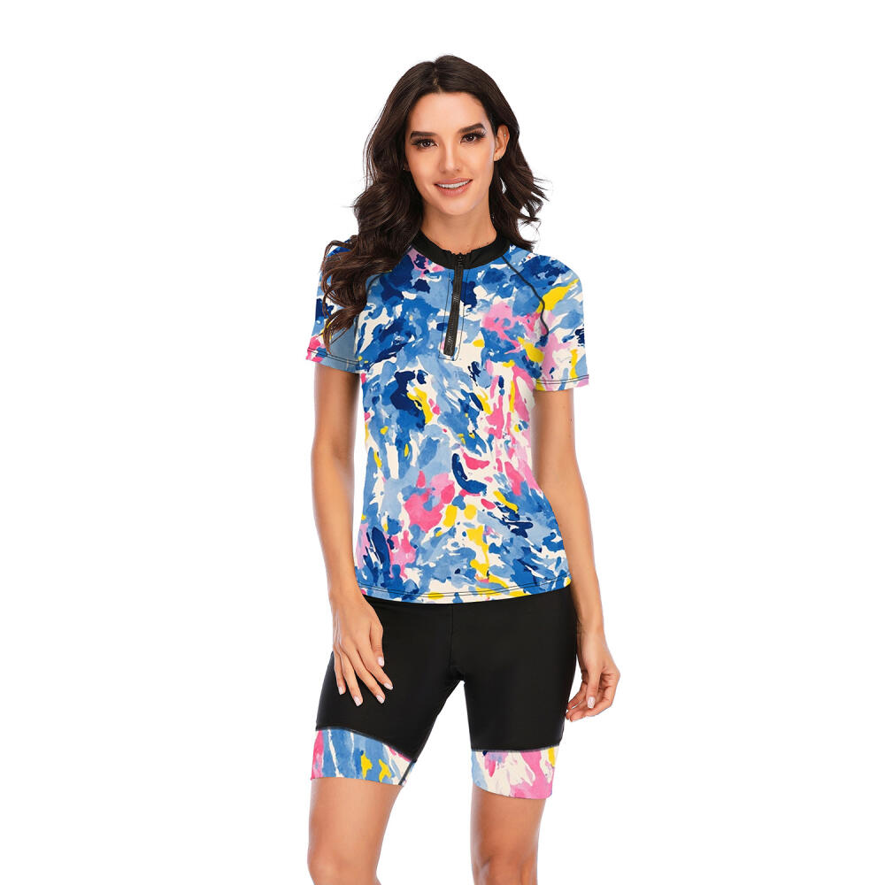 

Раздельный купальник для серфинга с короткими рукавами, солнцезащитный, женский купальник, гидрокостюм, модный купальник M синий