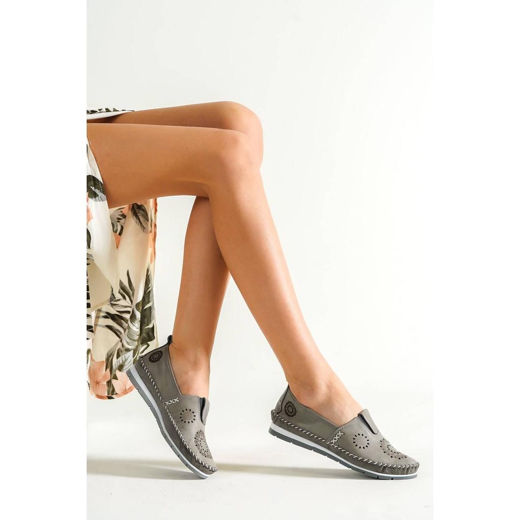 Damenmode Echtleder New Beige Leder Flats Freizeitschuhe