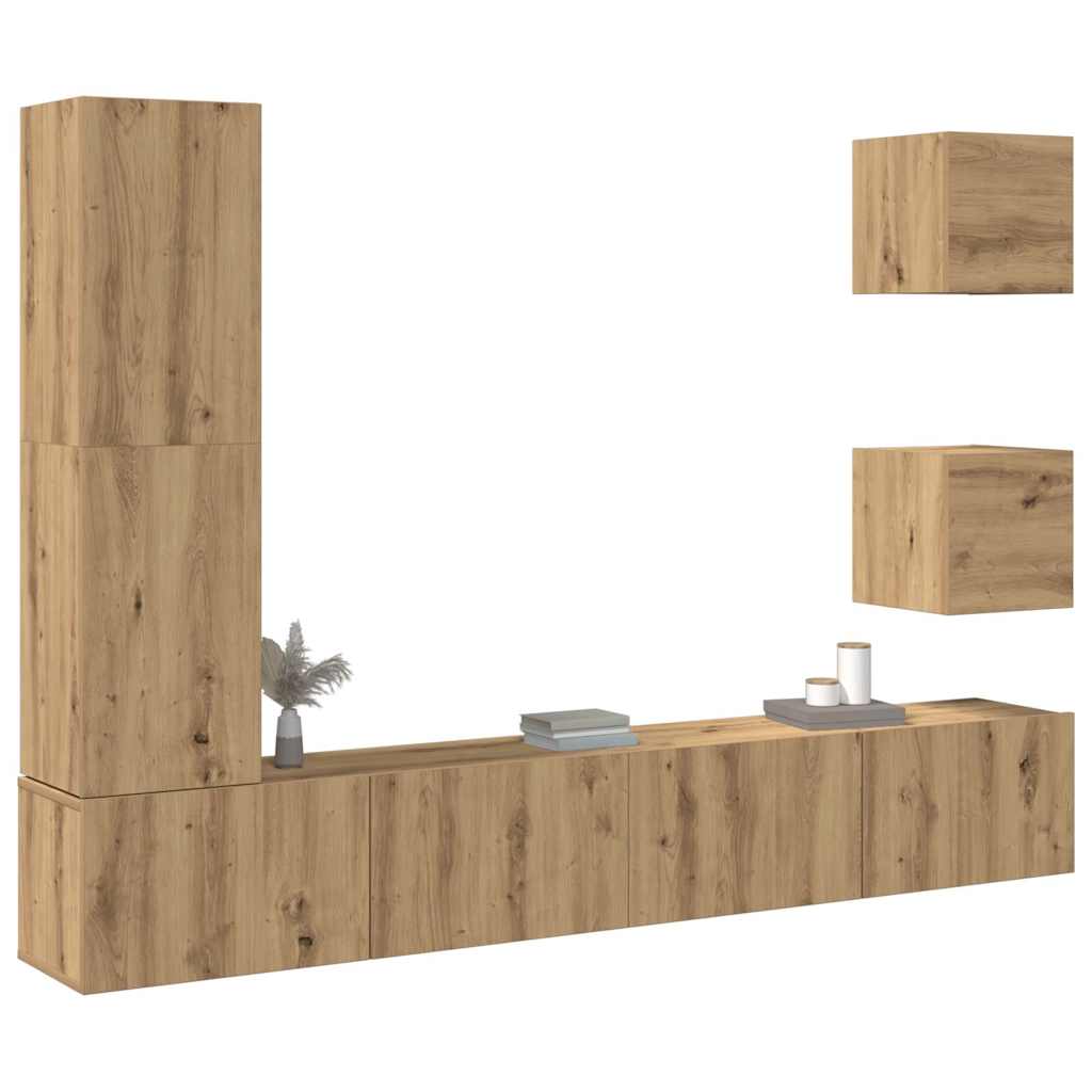 5 Piece Wall Mounted TV Cabinet Set Artisan Oak Finish Engineered Wood