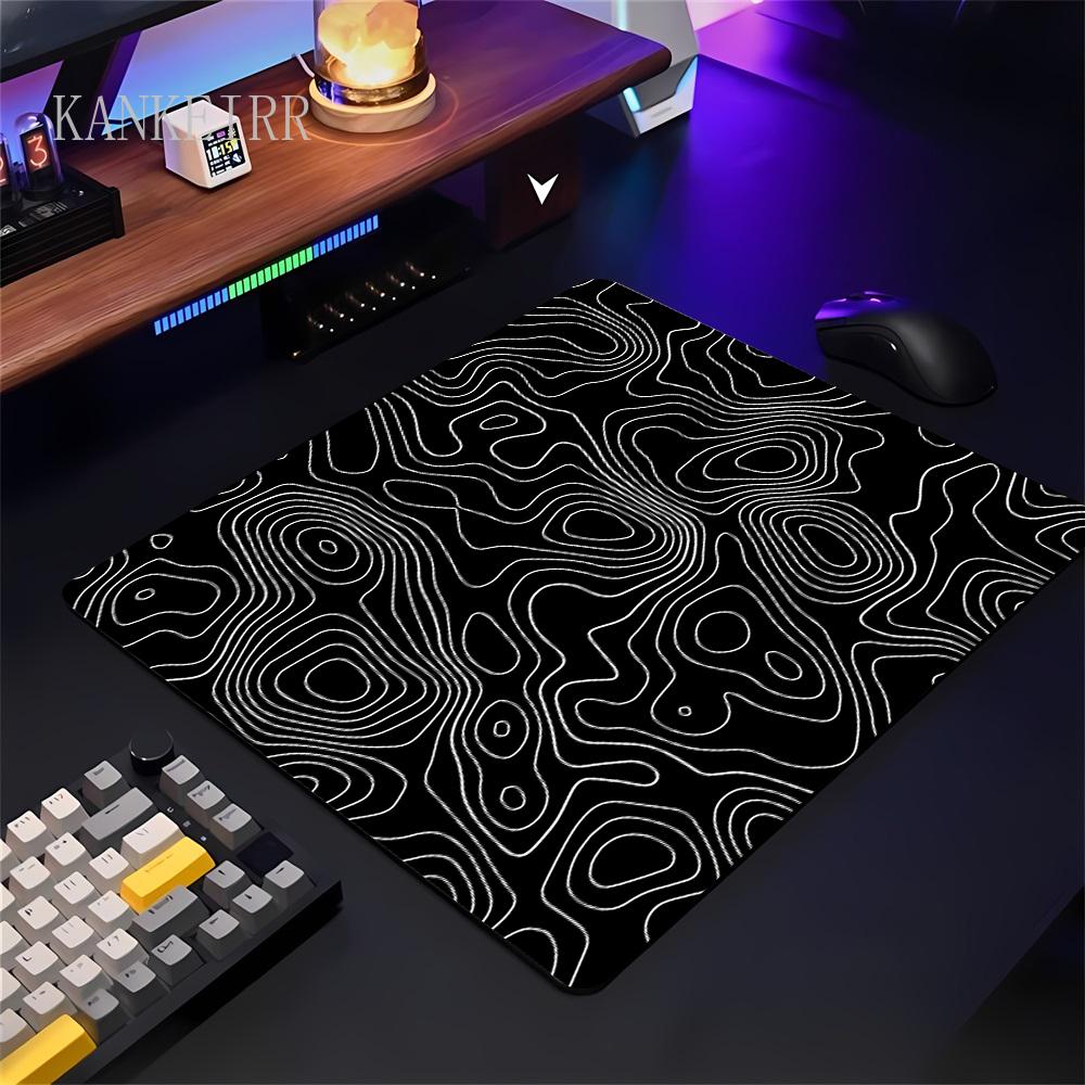 PC Small Keyboard Table Mats Mouse Pad Locking Edge Black and White Strata Liquid Mausepad Computer Mat Art Gaming Office Rug