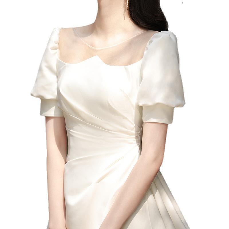 French Light Wedding Dress 1011 New Temperament Simple Satin Trailing Wedding Dress Return Door Dress Studio Photography Wedding Dress