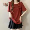 Plus Size Bow Short Sleeve Women's Summer Doll Shirt - New Slimming, Loose-Fit Design