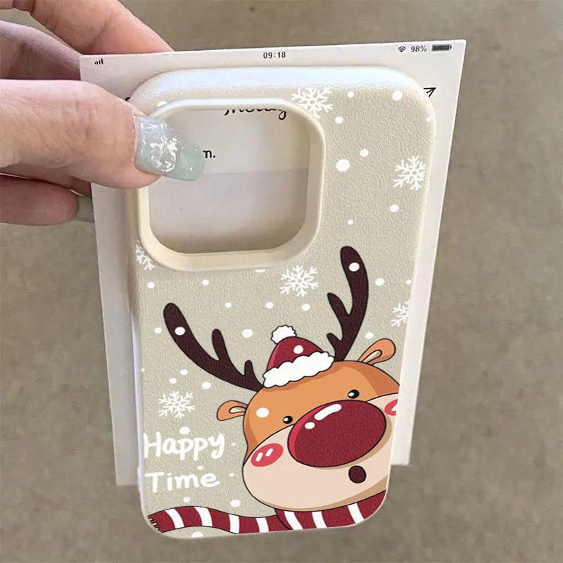Christmas Elk Deer Lichee Pattern Phone Case for iPhone 17 16 Pro Max Air 15 14 Plus 13 12 11 XR X XS Max 16E Shockproof Cover