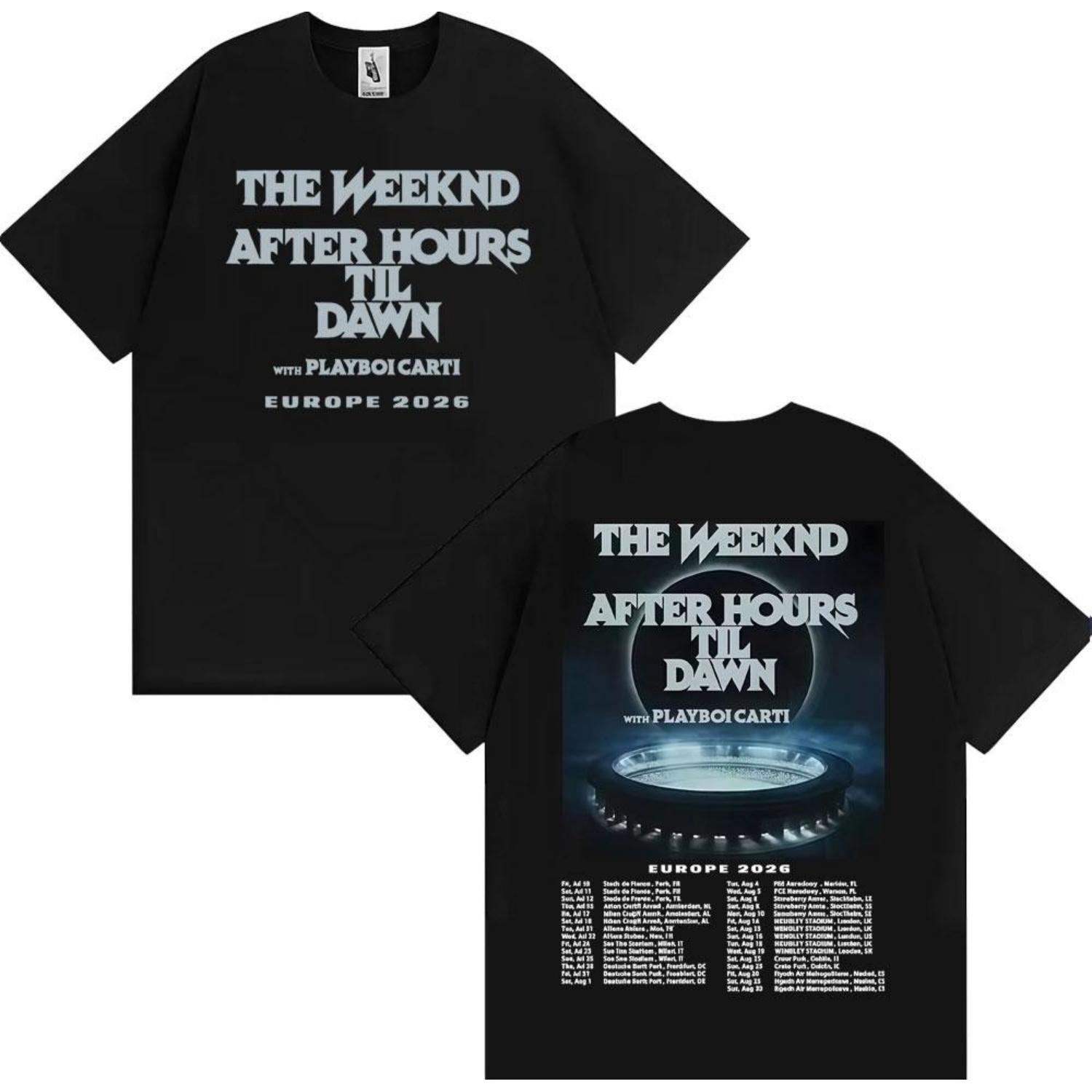 

The Weeknd After Hours Til Dawn Европа 2026 Футболки Мужские Женские Мода Хип-Хоп Стиль Футболка Винтажная Повседневная Футболка с Коротким Рукавом S
