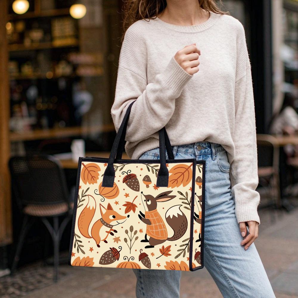 Cute Forest Animal Print Tote Bag Casual Autumn Outdoor Daily Handbag for Women
