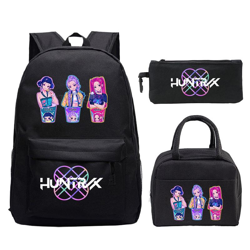Demon Hunters Printed Children's Backpack Three-piece Campus Fashion Primary and Secondary School Students Large Capacity School Bag