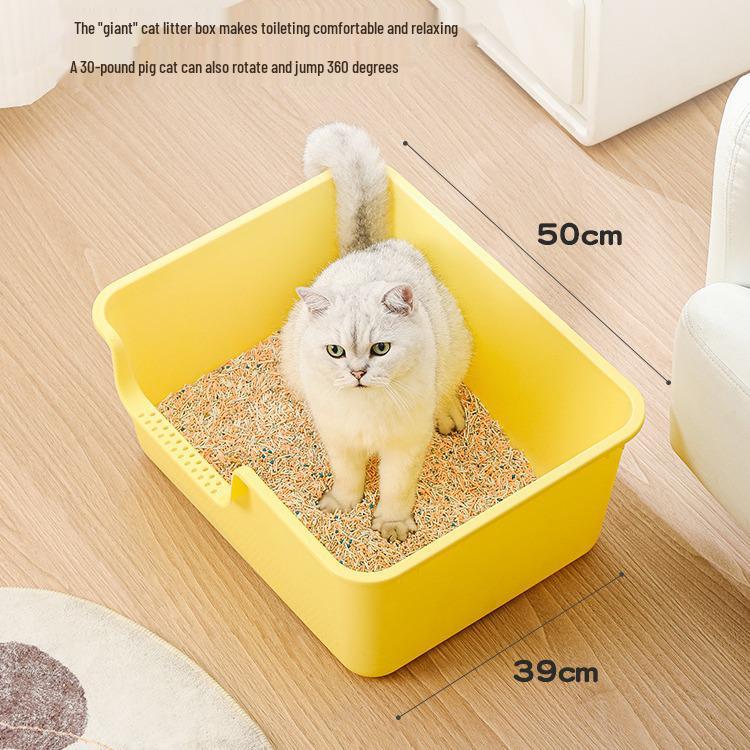 Extra Large Splash-Proof Open Cat Litter Box for Indoor Kittens