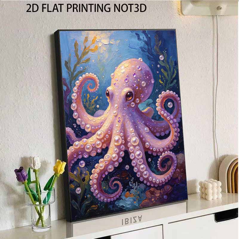 DIY Framed Pearl Bead Art Kit Ocean Octopus Sparkling Canvas Painting for Modern Room Wall Decor Gift for DIY Lovers Birthday Present