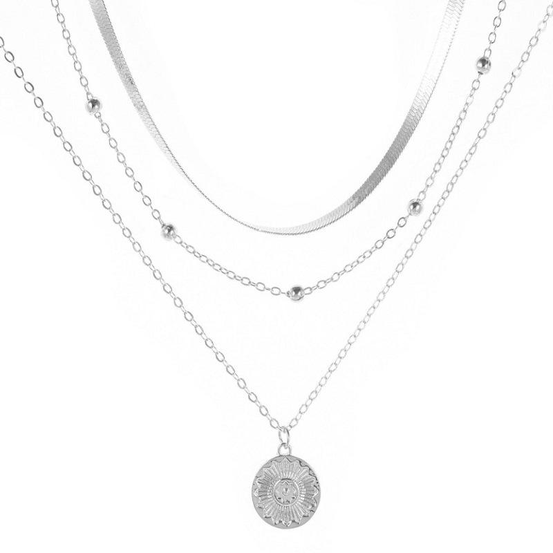 Stacked Exaggerated Alloy Lotus Pendant Necklace Multi-Layer Set Neck Chain Party Double-Layer Jewelry
