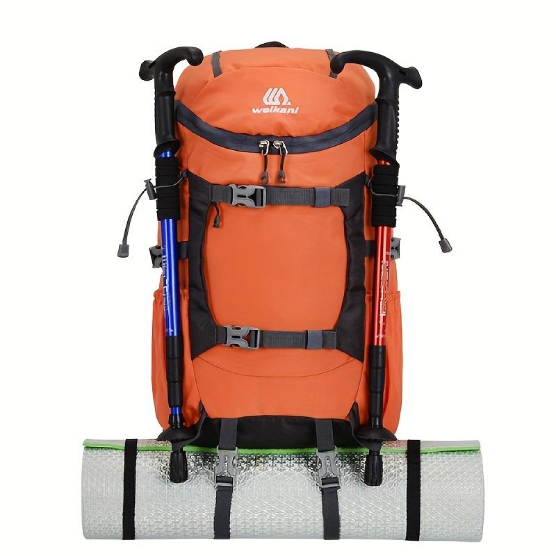 Men's Outdoor Camping Backpack With Trekking Poles Fixed Strap, Large Capacity Travel Hiking Mountaineering Bag, Multi-functional Knapsack