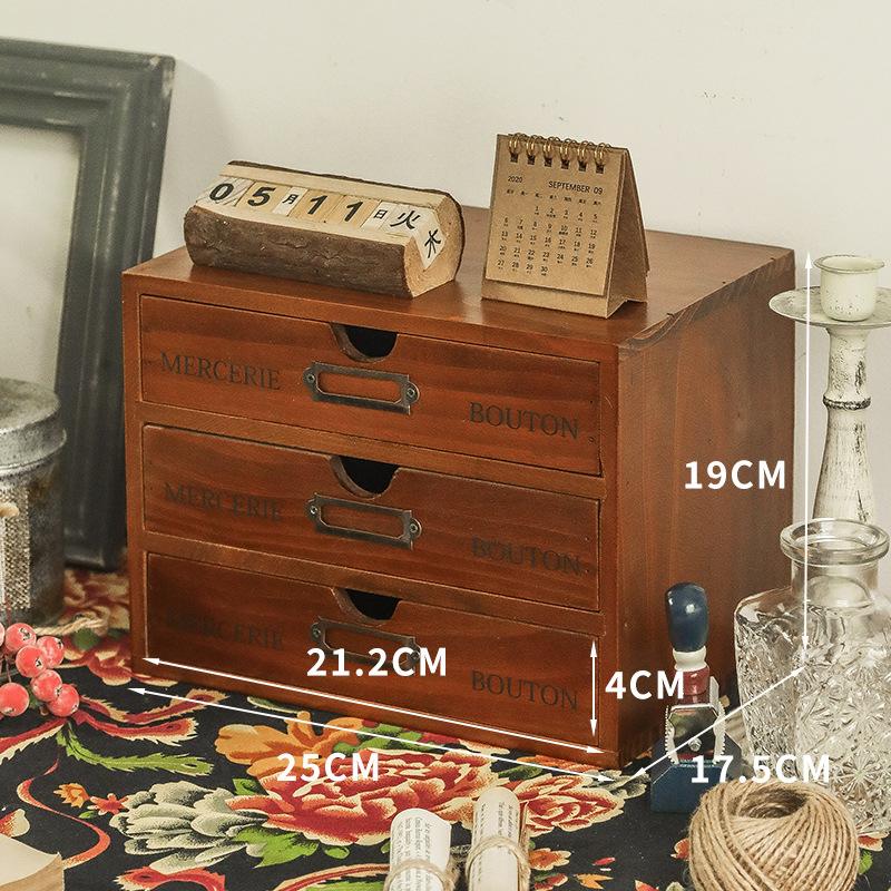 

1 комплект, винтажный органайзер для домашнего офиса, деревенский комод, деревянный органайзер для хранения на рабочем столе, штабелируемое повседневное хранилище 3 layer