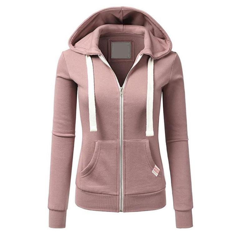 Ladies Floral Autumn Outwear Hoodie Long Sleeve Zipper Coat Sports Top with Pockets