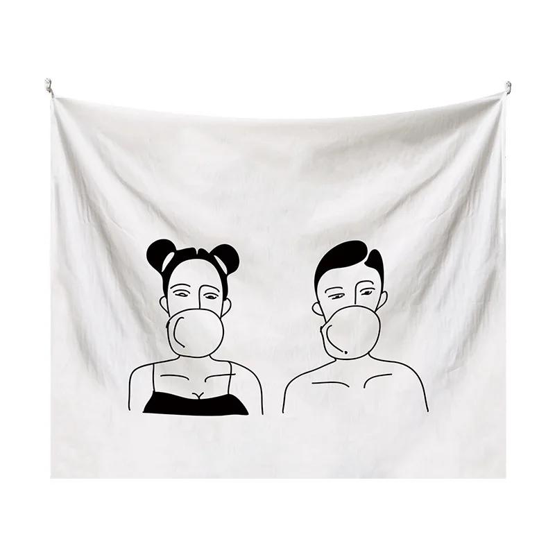Couple Abstraction Tapestry Home Bedroom Hanging Dormitory Decoration Background Decor White Line Art Wall Hanging Tapestry
