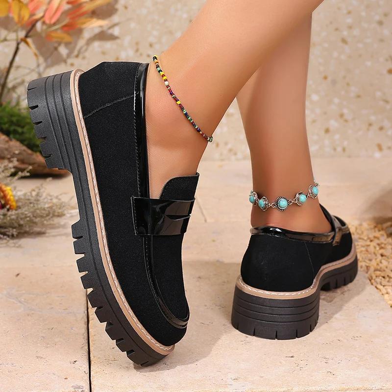 Fashion Non Slip Platform Loafers for Women 2025 Spring Summer Faux Suede Casual Shoes Woman Comfortable Slip On Flats Plus Size