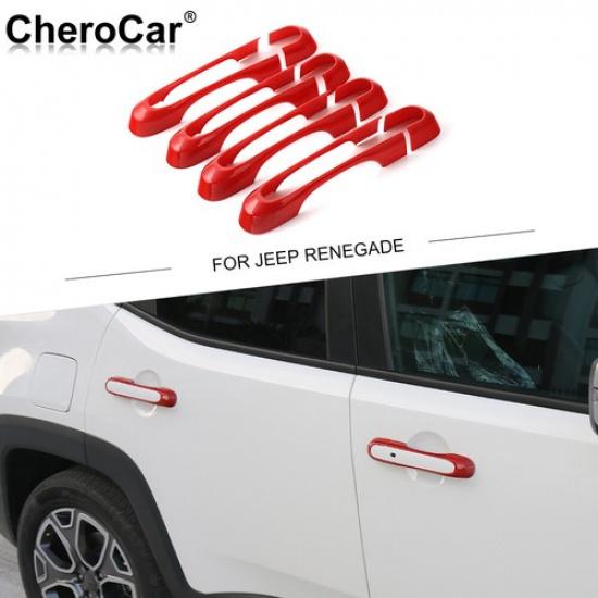 8XRed Door Handle erts Cover Trim Bezel Ring For Jeep Renegade 2016-