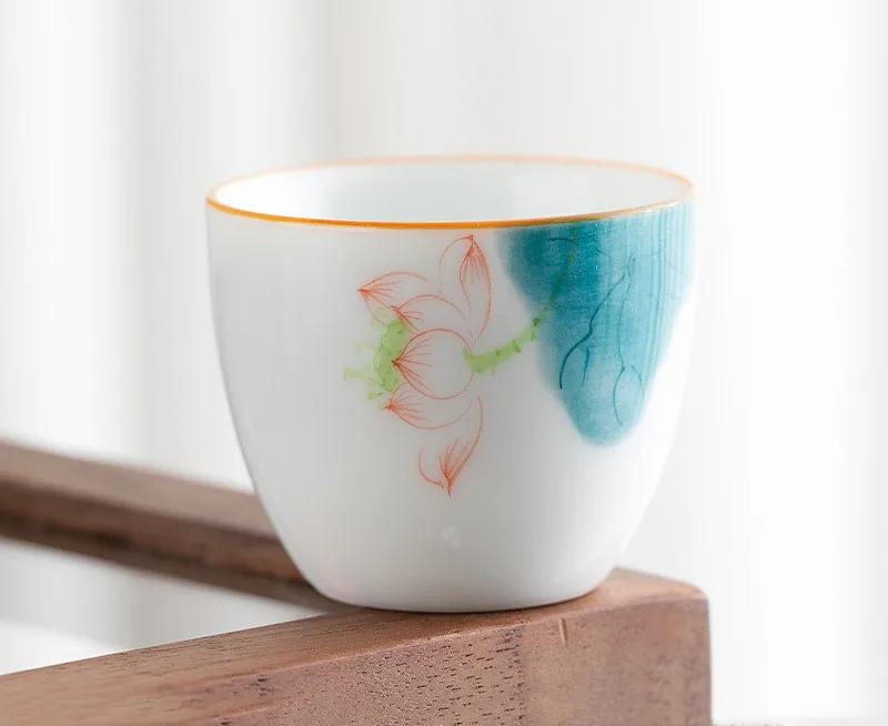 1 Pc Chinese Ceramic Teacup Handmade Lotus Tea Bowl Travel Master Meditation Cup Porcelain Tea Cup Household Tea Set 60ml