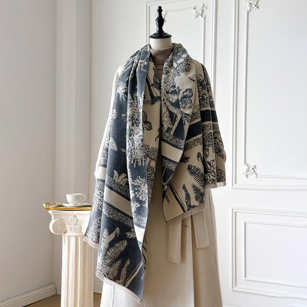New Brand Elegance Double-Sided Printed Pashmina Scarf Ultra Soft Warm with Fringe Autumn Winter Outdoor Essential