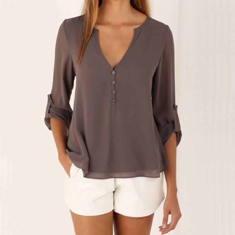 Elegant V Neck Long Sleeve Chiffon Blouse For Women In Six Chic Colors And Sizes S To 5xl
