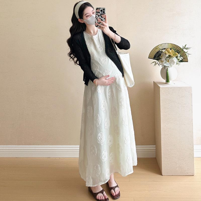 2026 Early Spring Maternity Jacquard Dress & Sun Protection Cardigan Set XL