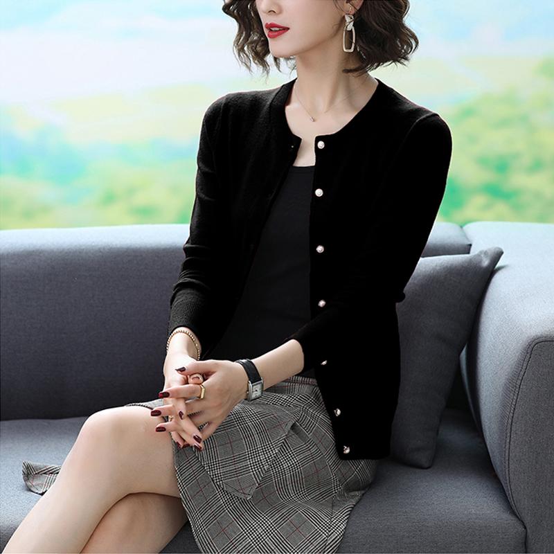 Damen Pullover Strickjacken 2025 Herbst Winter Langarm O-Ausschnitt Schwarz Gestrickter Pullover Damen Oberteile Strickjacke JJ117