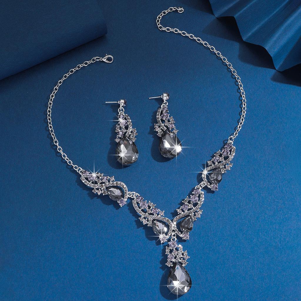 European and American Alloy Rhinestone Set Necklace Earrings Two-piece Set Wedding Jewelry Accessories Women 2026