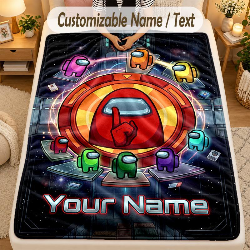 Flannel BlanketAmong Us Custom Name Text Personalized Soft Warm Throw Blanket Home Decor Gift