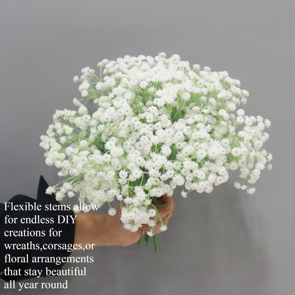Soft Plastic Baby's Breath Artificial Flowers 22cm Real Touch Gypsophila Mini Bouquet for Wedding Home Decor, 1 Pack