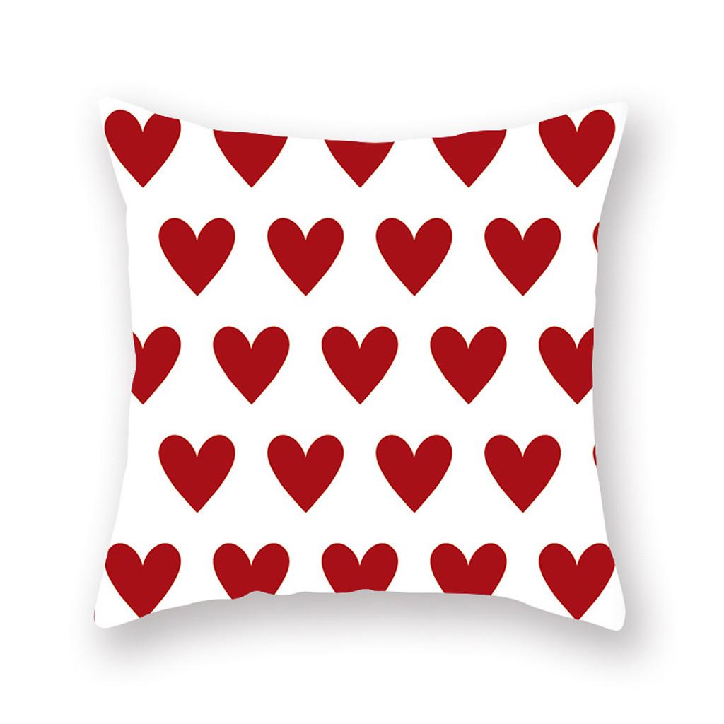 Red Love Printing Pattern Polyester Square Cushion Cover for Home Living Room Sofa Decoration Pillow Cover