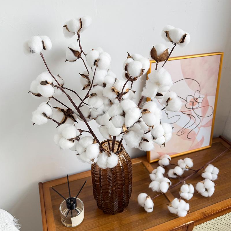 10-Head Artificial Cotton Flower Branch - Kapok Dried Decorative Bouquet for Christmas & Photography