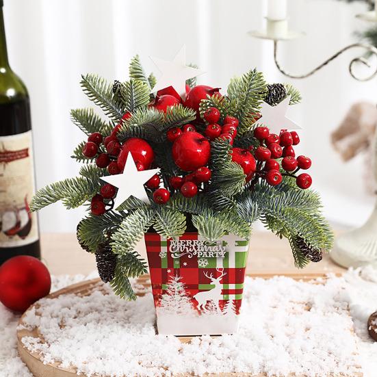Desktop Christmas Tree Mini Artificial Pine Cones Red Berry Decor Festive Pot Display for Home And Party Scenes
