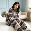 Winter Thickened Women's Flannel Warm Muffin Velvet Women's Loose Large Size Loungewear Pajamas Set Can Be Worn Outside