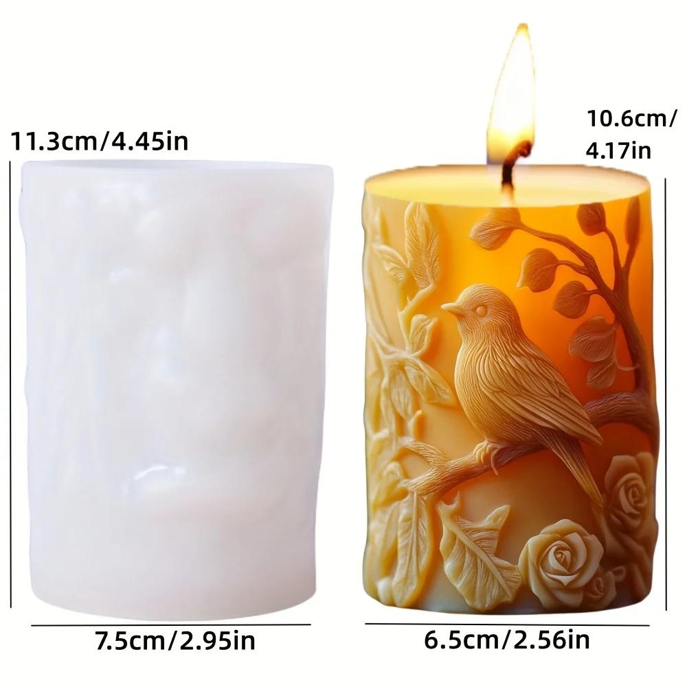 3D Bee relief cylindrical candle silicone mold leaf flower bee relief cylindrical resin mould animal relief cement gypsum molds