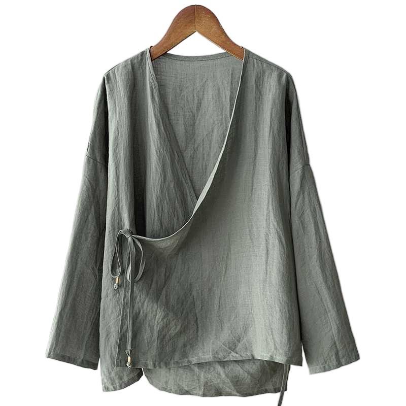 

Женская блузка весна осень винтажная блуза женская с длинным рукавом женские рубашки однотонные шнурованные майки L