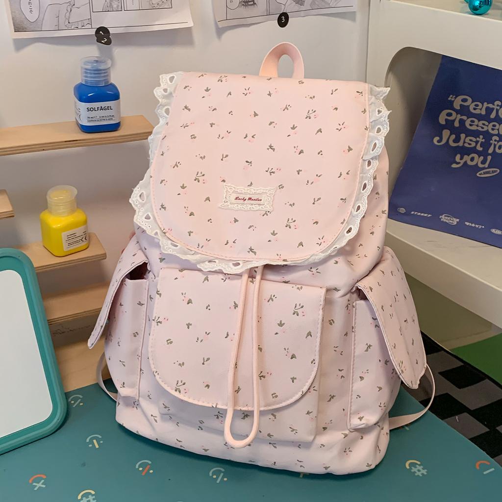 Schoolbag French Gentle Wind Floral Backpack Female Lace Edge Student Schoolbag Soft Cute Cream Wind Girlish Backpack Manufacturer
