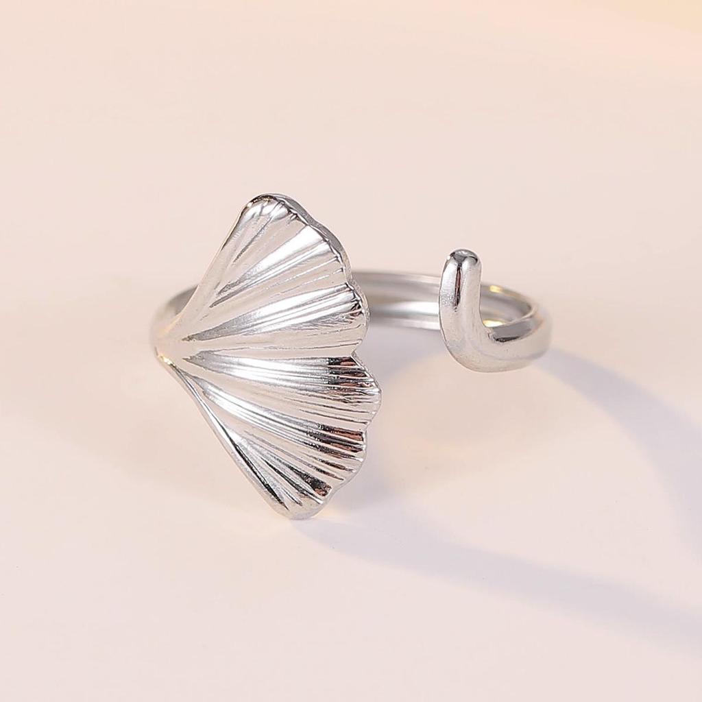 Adjustable Stainless Steel Forest Ginkgo Leaf Ring for Women