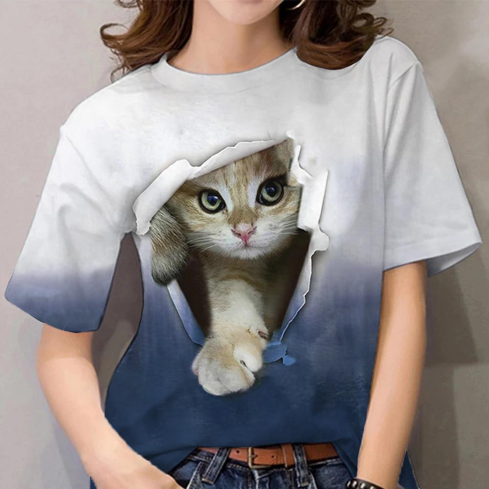 Women's Girl 3D Printed Cat Pattern Summer Casual Street Short Sleeved Top T-shirt