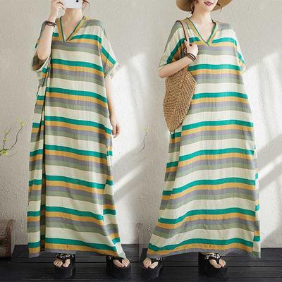 Summer Cotton and Linen Printed Loose and Simple Long Skirt, Women's Skirt Thin