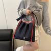 Vintage Drawstring Bucket Bag Simple Style Canvas Crossbody Bag Large Capacity Tote Handbag For Women Travel CLE