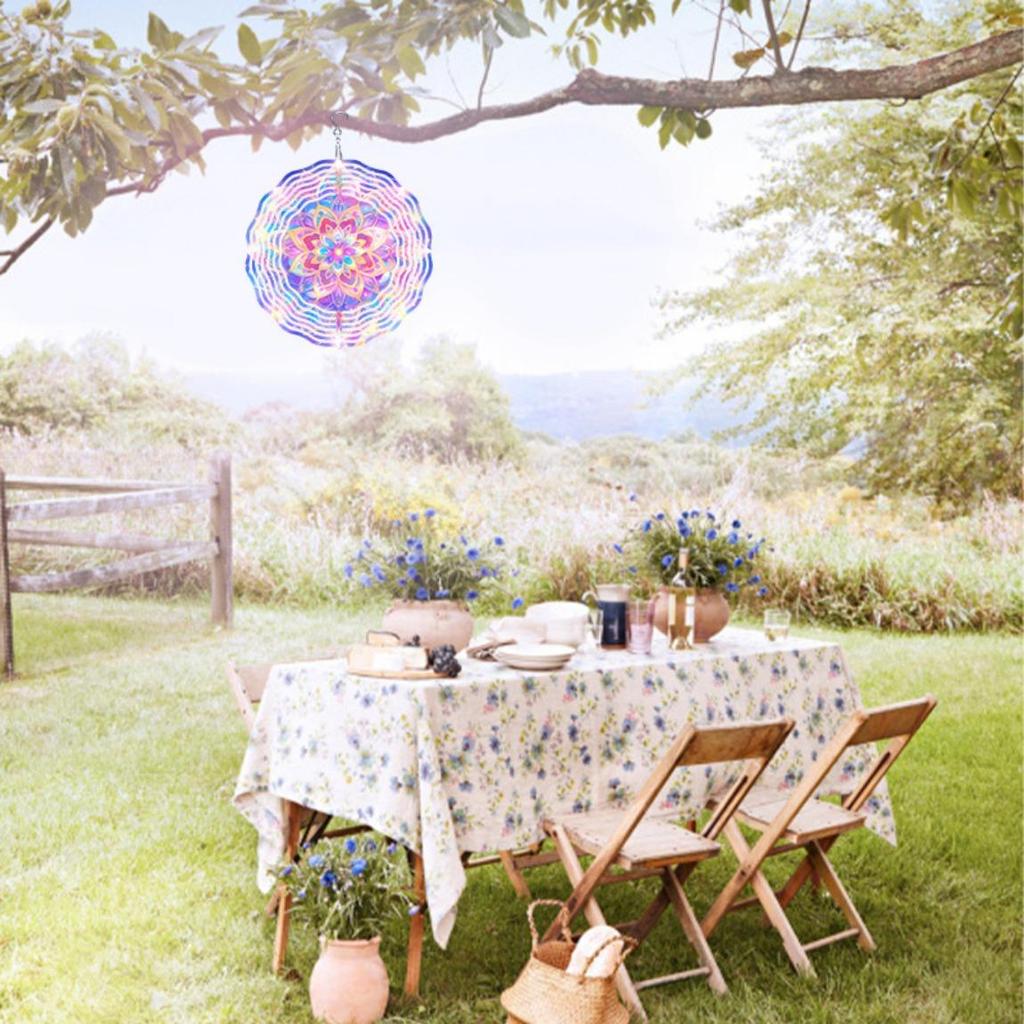 Charming Rainbow Star Pattern Wind Spinner 2D Metal Garden Decor for Outdoor Use Thanksgiving Christmas Decoration with 360 Rotating Hook Kinetic Wind