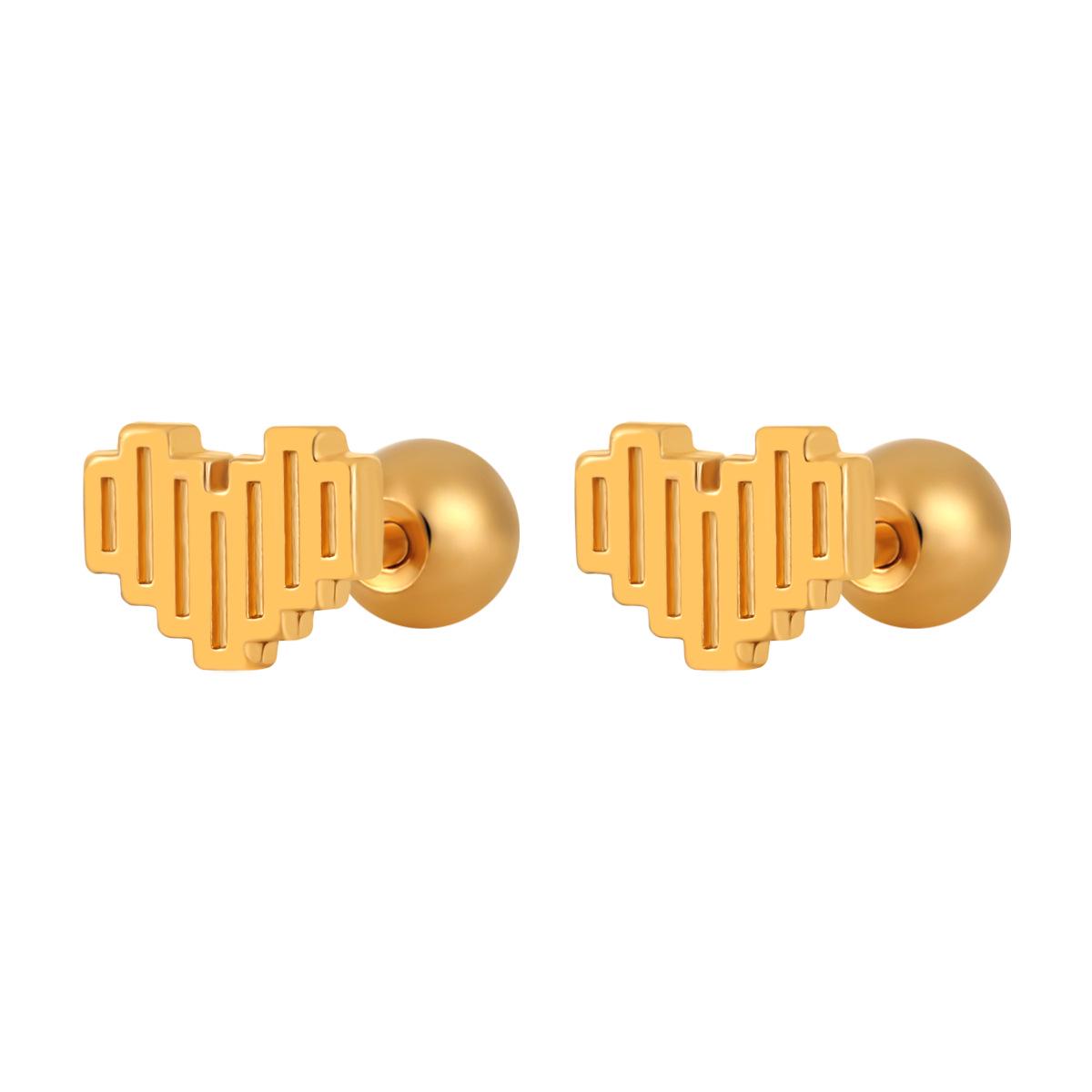 

Корейские простые свежие полосатые серьги из титановой стали в форме сердца