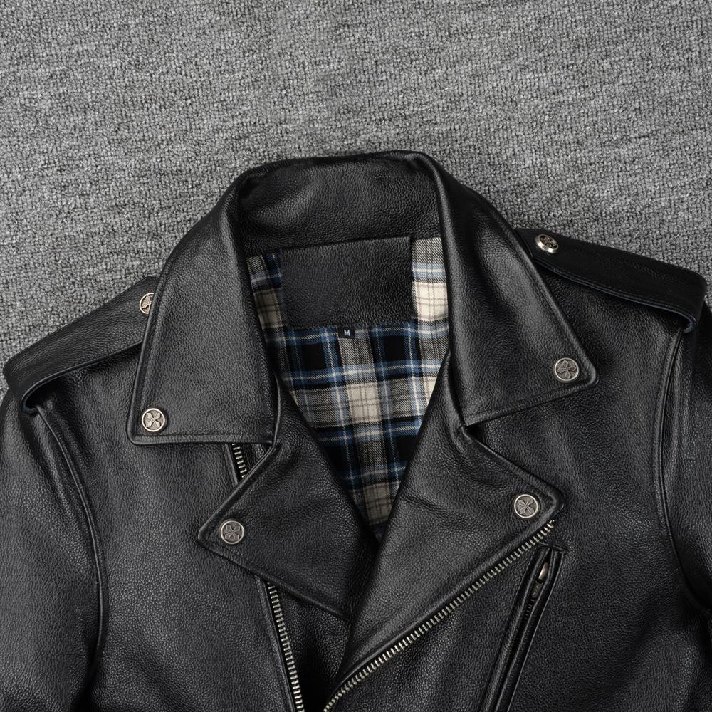 Motorcycle Jacket Men Genuine Cow Leather Jackets Slim Short Men's Cowhide Coat Autumn Biker Jacket Moto Riding Clothing Spring