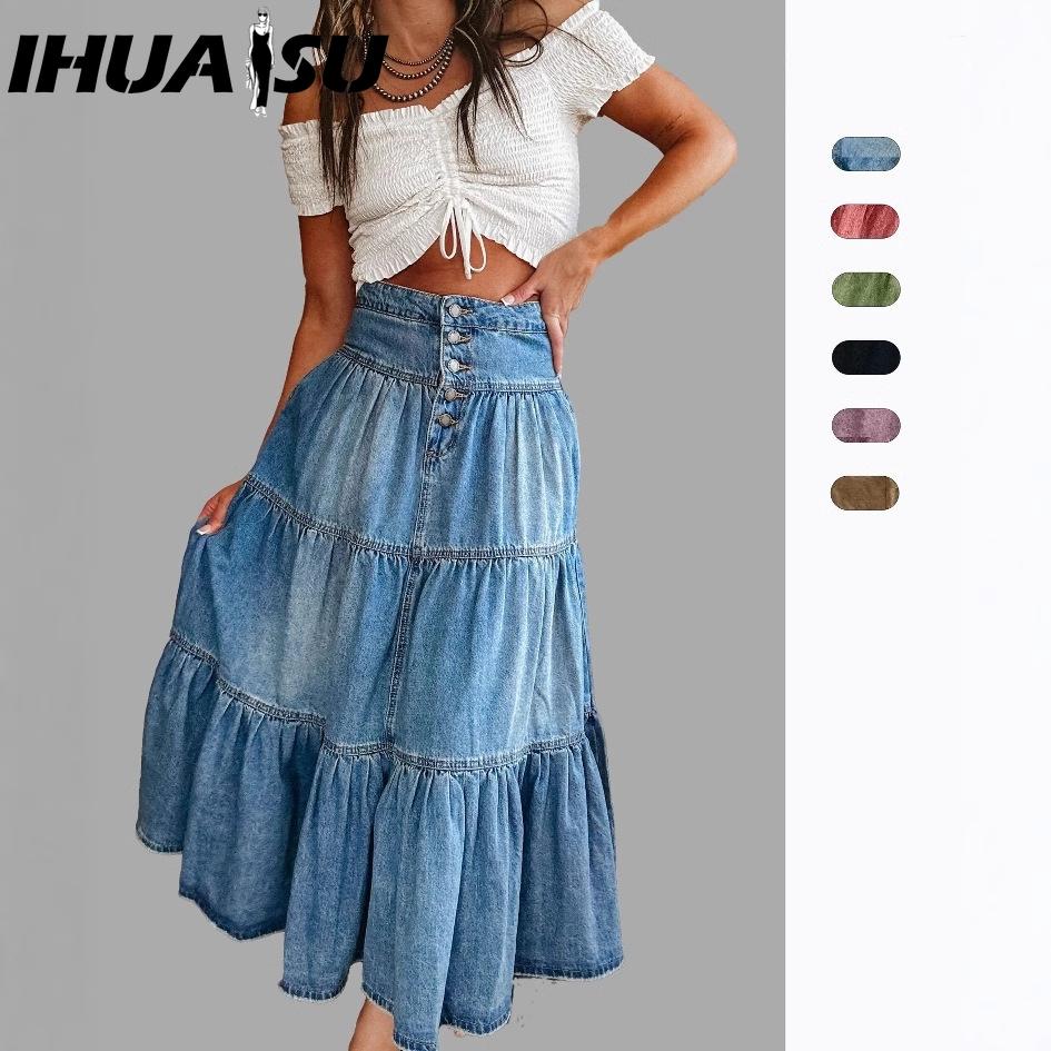

Юбка из денима IHUASU Bohemian A-силуэта с многослойным рисунком S джинсовый синий