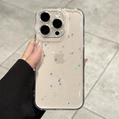 Coque de téléphone de luxe transparente Étoile Bling Paillettes Pour iPhone 17 16 15 14 13 12 11 Pro Max XR X XS 8Plus Scintillant Anti-choc Bumper